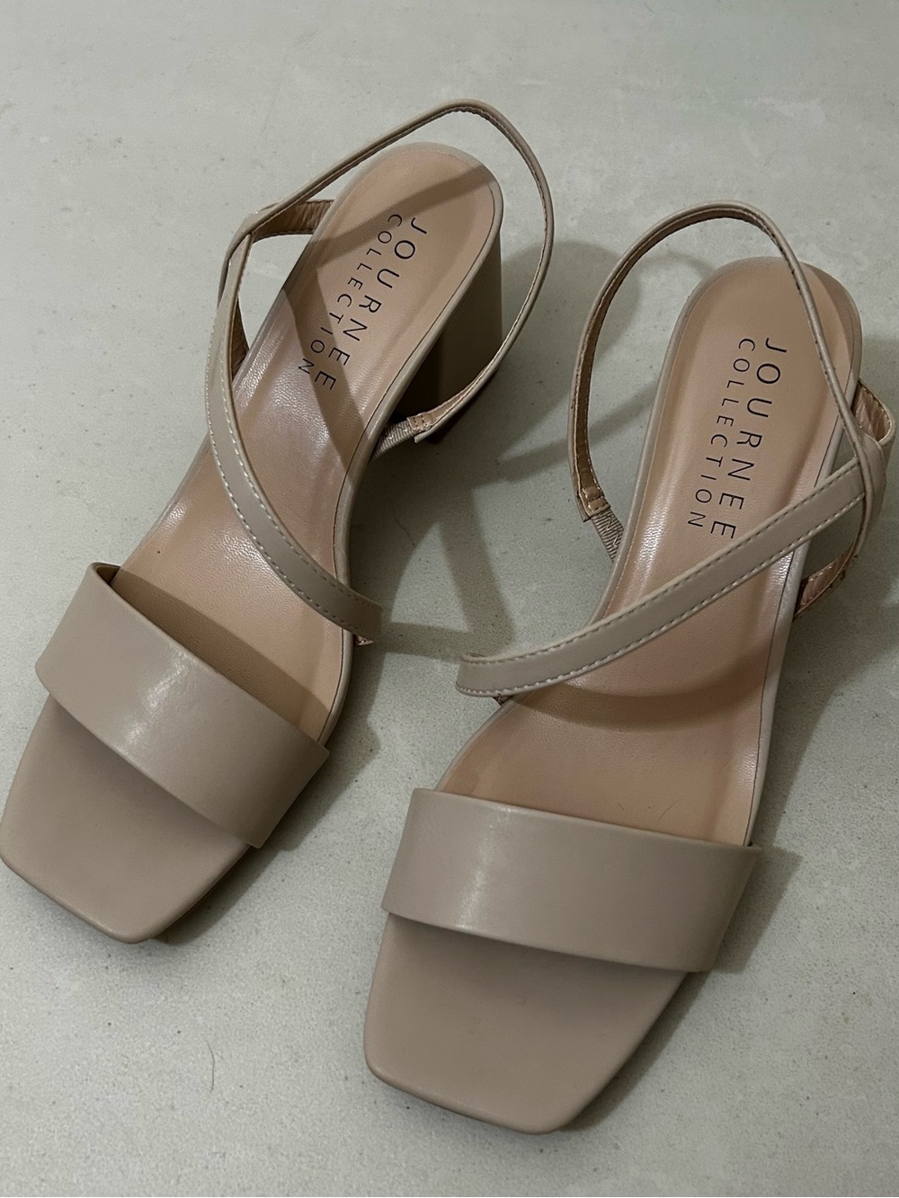 Journee Collection Women's Beige Strappy Block Heel Sandals Size 8 M